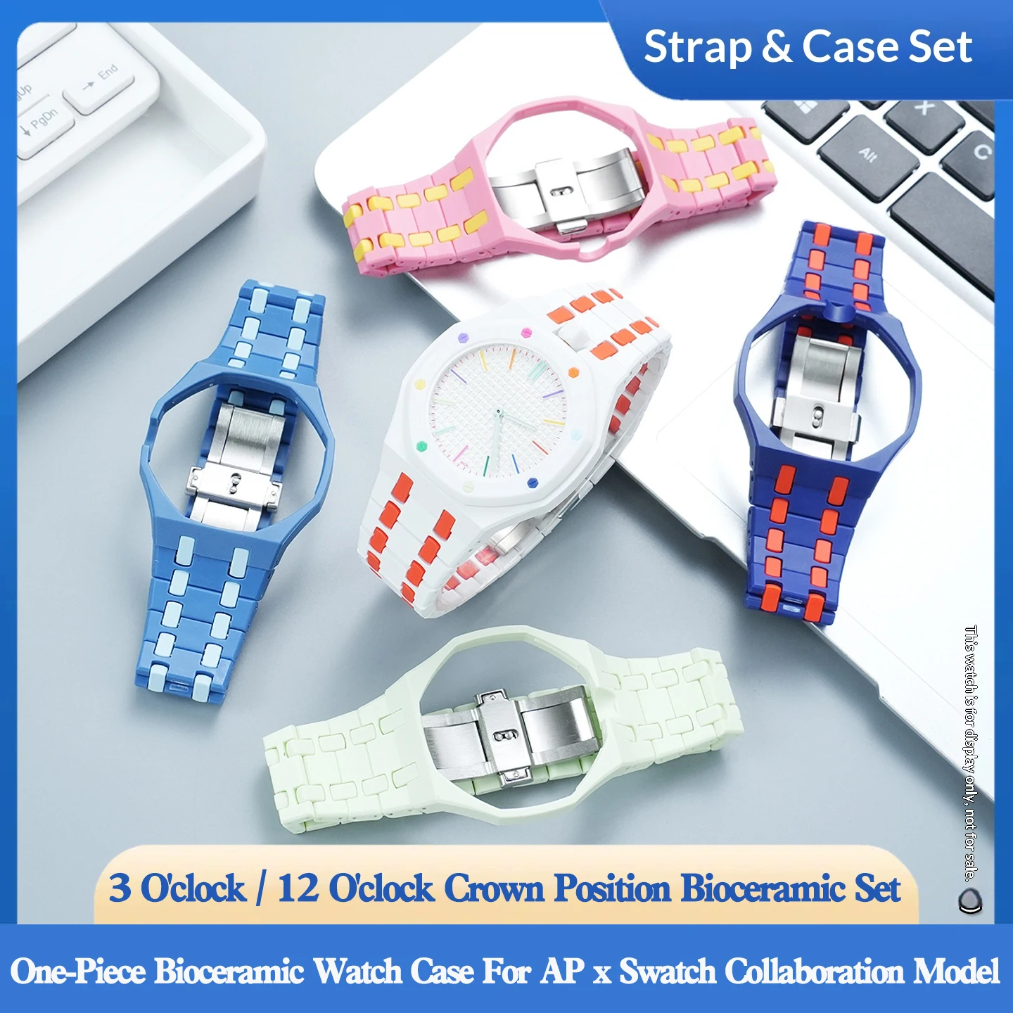 One-Piece Bioceramic Watch Case Strap Mod Set For AP X Swatch Collab Watch 3H/12H Crown Position Men Women Multi Colors