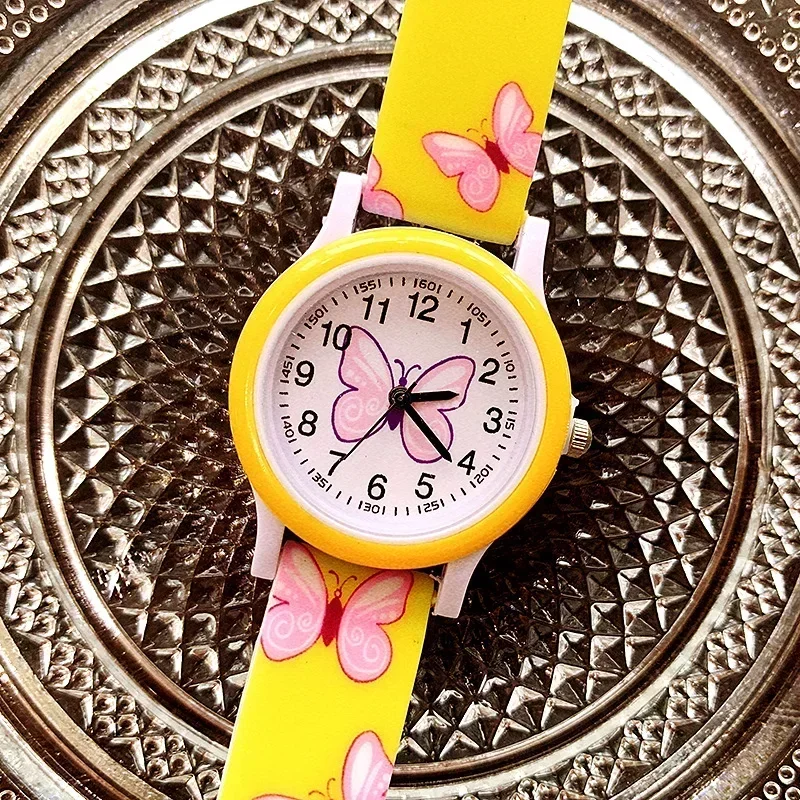 Montre à quartz en silicone avec impression de papillon pour enfants, jolies montres pour filles, cadeaux de fête pour étudiants