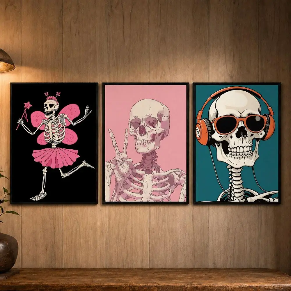 International Art S-SkullS Poster Self-adhesive Art Poster Decoracion Painting Wall Art White Kraft Paper Home Decor