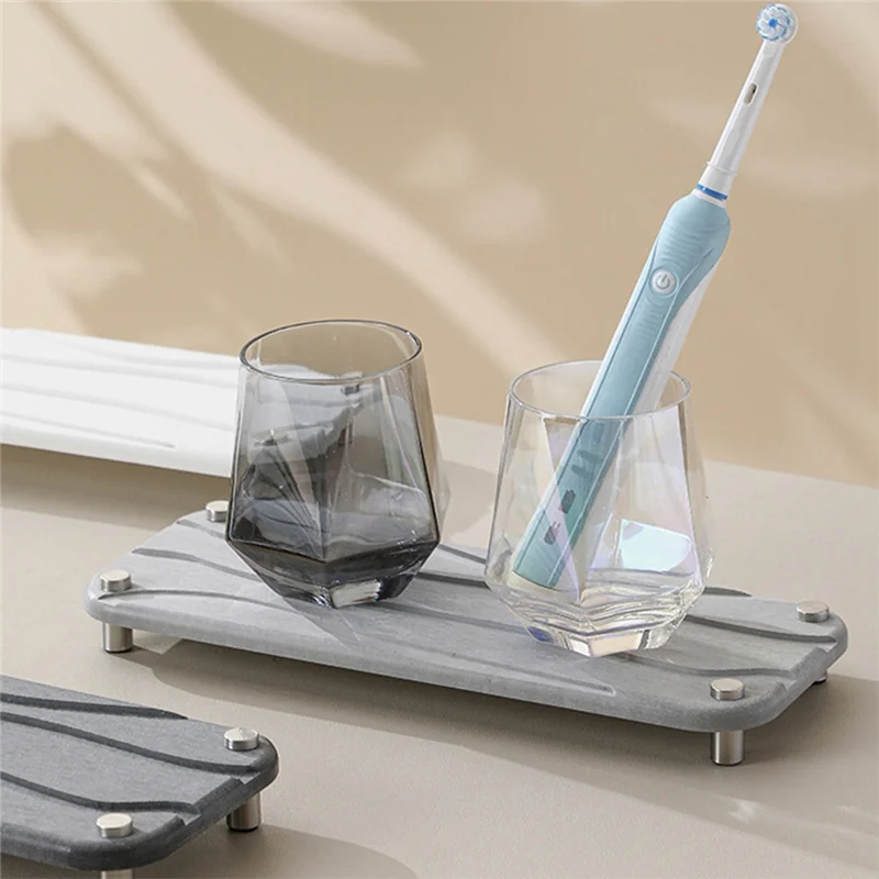 

A20F-Bathroom Sink Quick-Drying Stone, Diatomaceous Earth Sink Tray Dish Toothbrush Holder, Wavy,