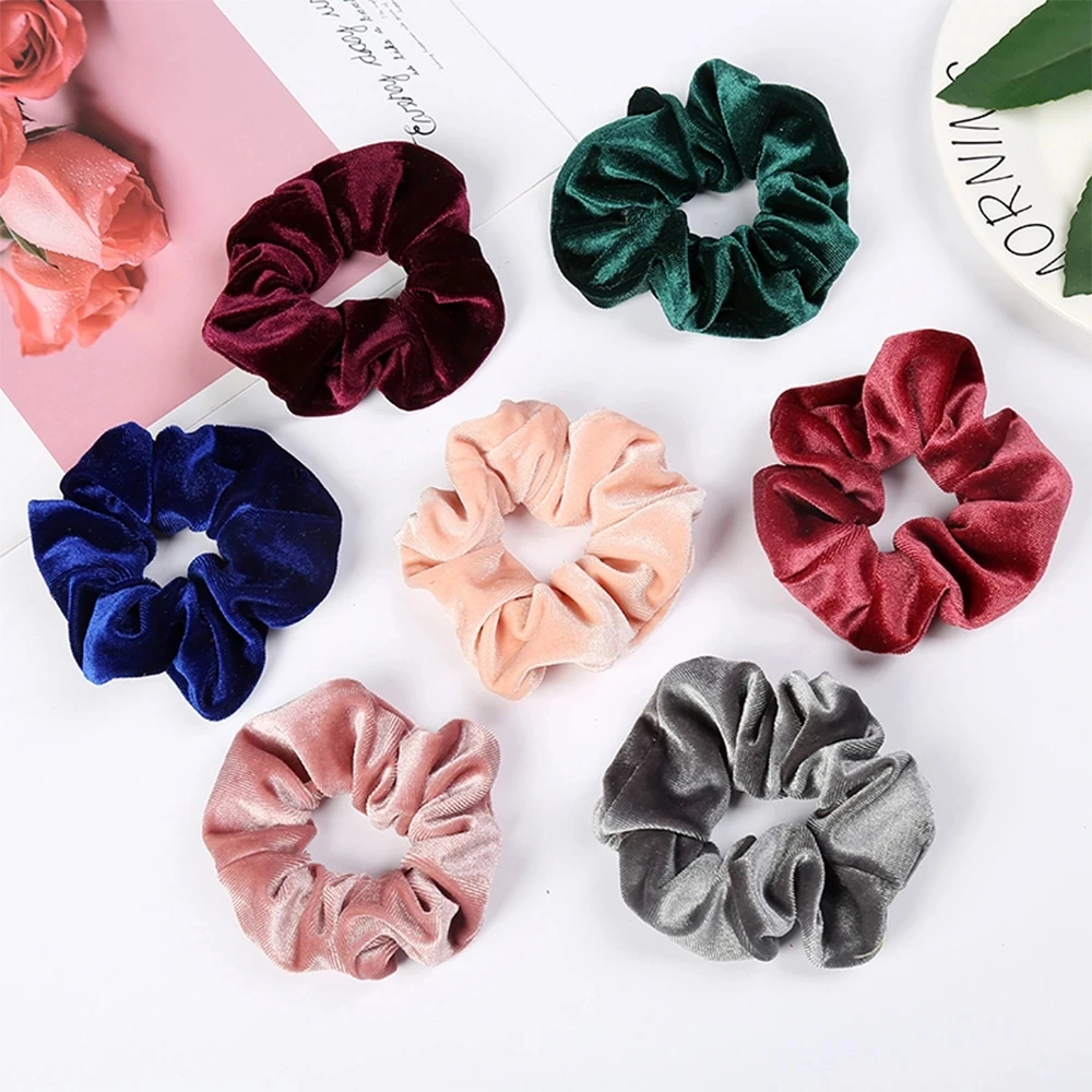 7pcs Vintage Velvet Scrunchie For Women Girls Elastic Bow Hair Rope Shinny Ponytail Holder Soft Hair Rope Hair Accessories