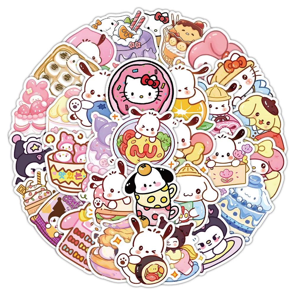 

10/30/50pcs Cartoon Sanrio Food Stickers Cute Decoration Sticker Toy DIY Water Bottle Phone Fridge Fun Graffiti Decals for Kids