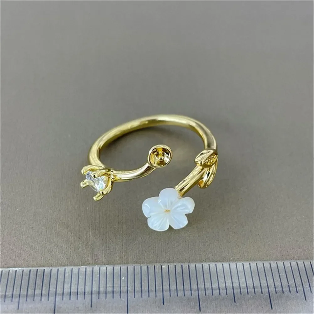 

18K Plated Gold DIY Hand Pinto Ring Paste Ring Face Half Hole Bead Needle Inlaid Pearl Opening Ring Accessories No Pearl E149