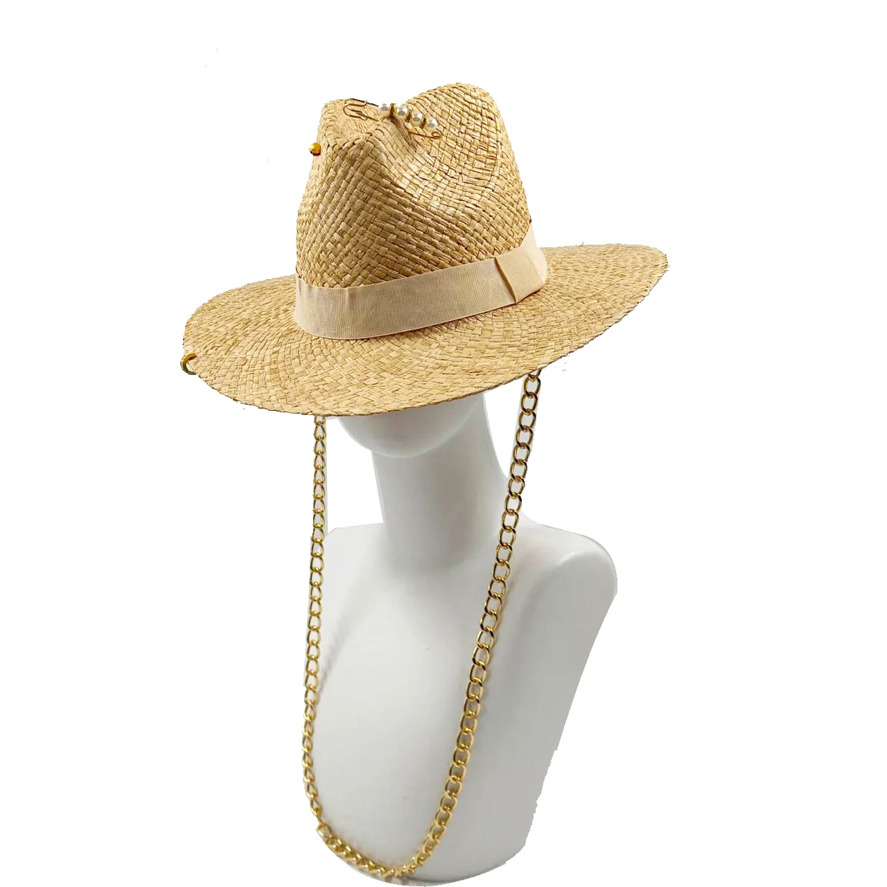 Summer Sunshade Hat Dome French Straw Hat Women\'s Metal Letter RB Decorative Straw Hat Holiday Sunshade Hat Punk Style Straw Hat