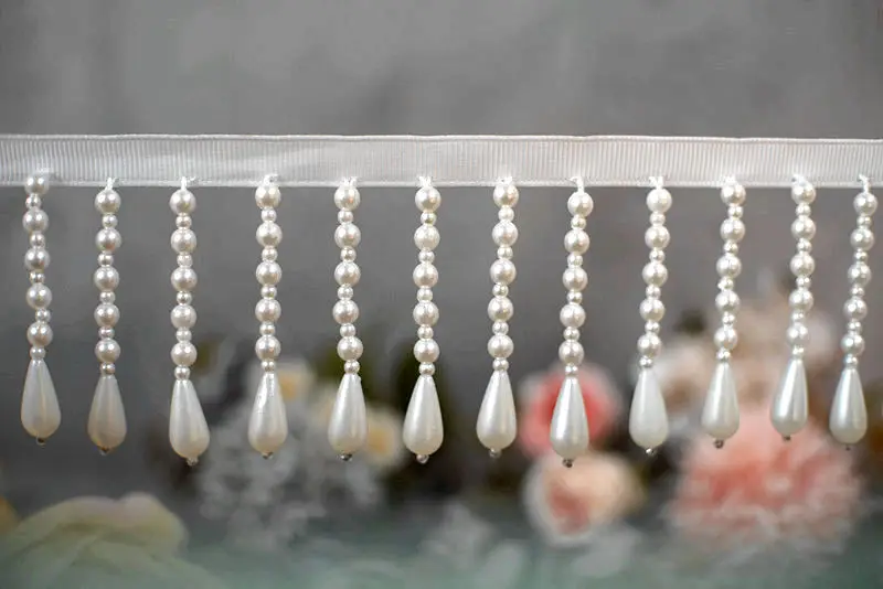 2 Yard/Lot Perlenanhänger Spitzenbesatz DIY Fransen Quaste Hochzeitskleid Kleidung Cheongsam Schal Lampe Vorhang Dekoration – Detail 5