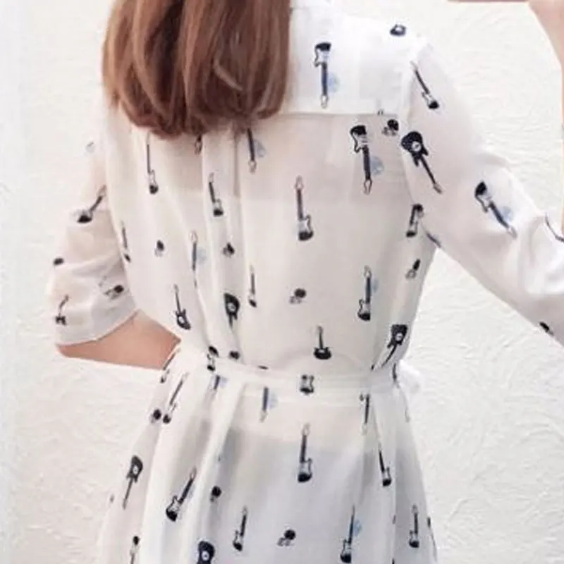 Female Clothing Fashion Printed Blouse Elegant Waist Drawstring Loose Summer Casual Half Sleeve Korean Single-breasted Shirt New