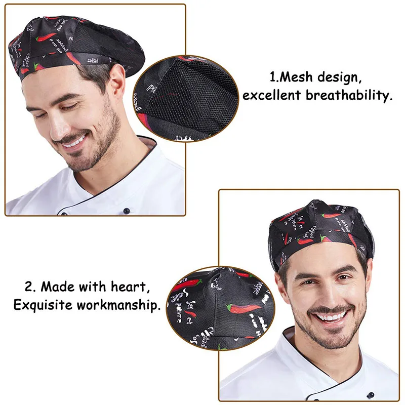 Breathable Chef Caps Cafe Bar Waiter Beret Restaurant Hotel Workwear Kitchen Cook Baking Cap Men Women Work Hats 56-58cm