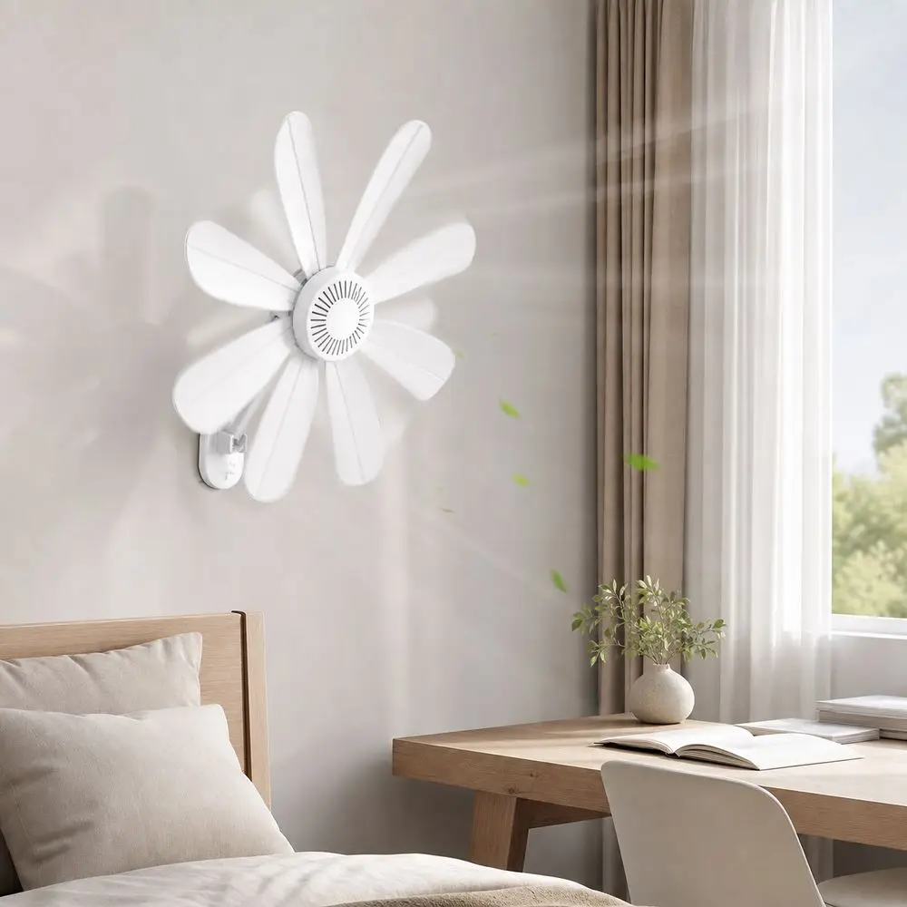 Durable 8 Fan Leaves Wall Mount Fan Wall Mounted Adjustable USB Fan Quiet Corner Fan for Bedroom Kitchen Bathroom Dormitory