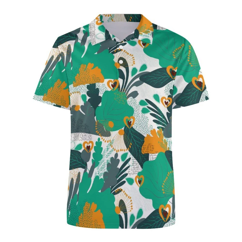 New 3d Print Hawaii Polo Shirts Summer Trendy Mens Polo Shirts Green Plants Pattern Women Casual Fashion Short Sleeved POLO Tops