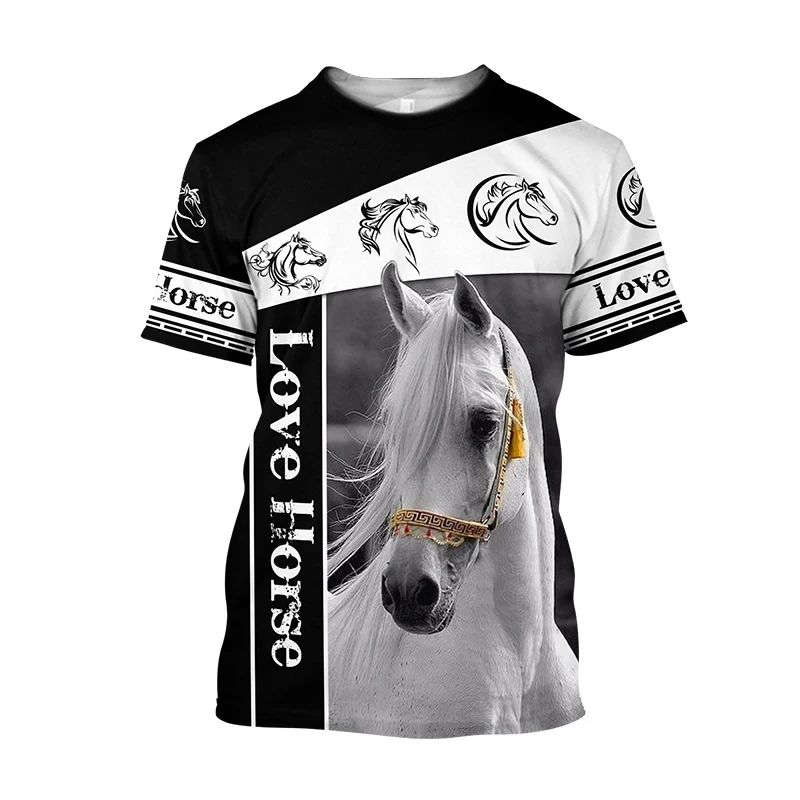 Summer Men\'s T-Shirt Horse Racing White Horse Tshirts Fashion Cool Horse Racing 3D Print Male Tops Oversized Harajuku Clothing