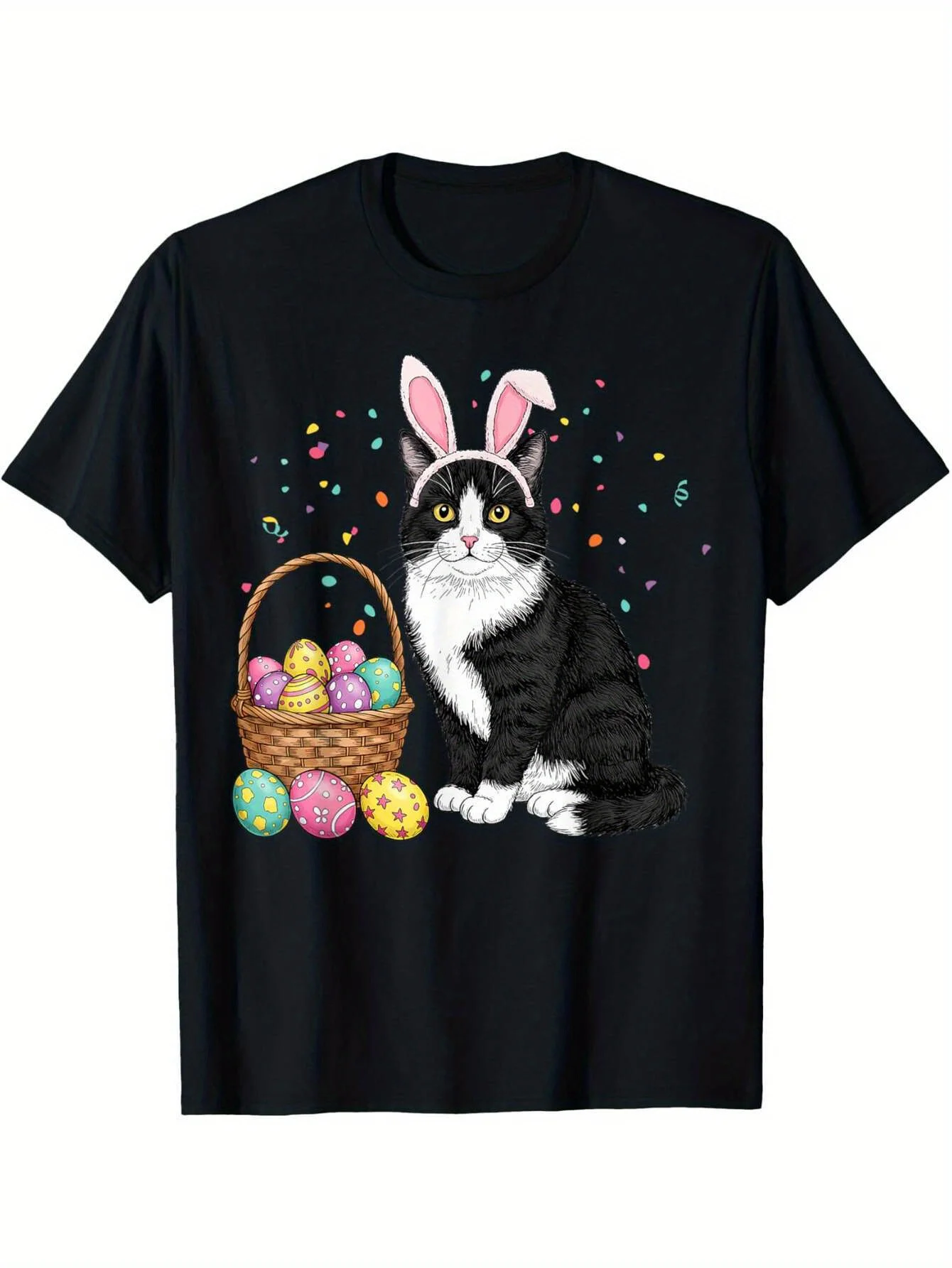 Giorno di Pasqua Gatto Orecchie da coniglio Uova Grafica Uomo Donna Bambini T-shirt divertenti Camicie per donna T-shirt grafiche