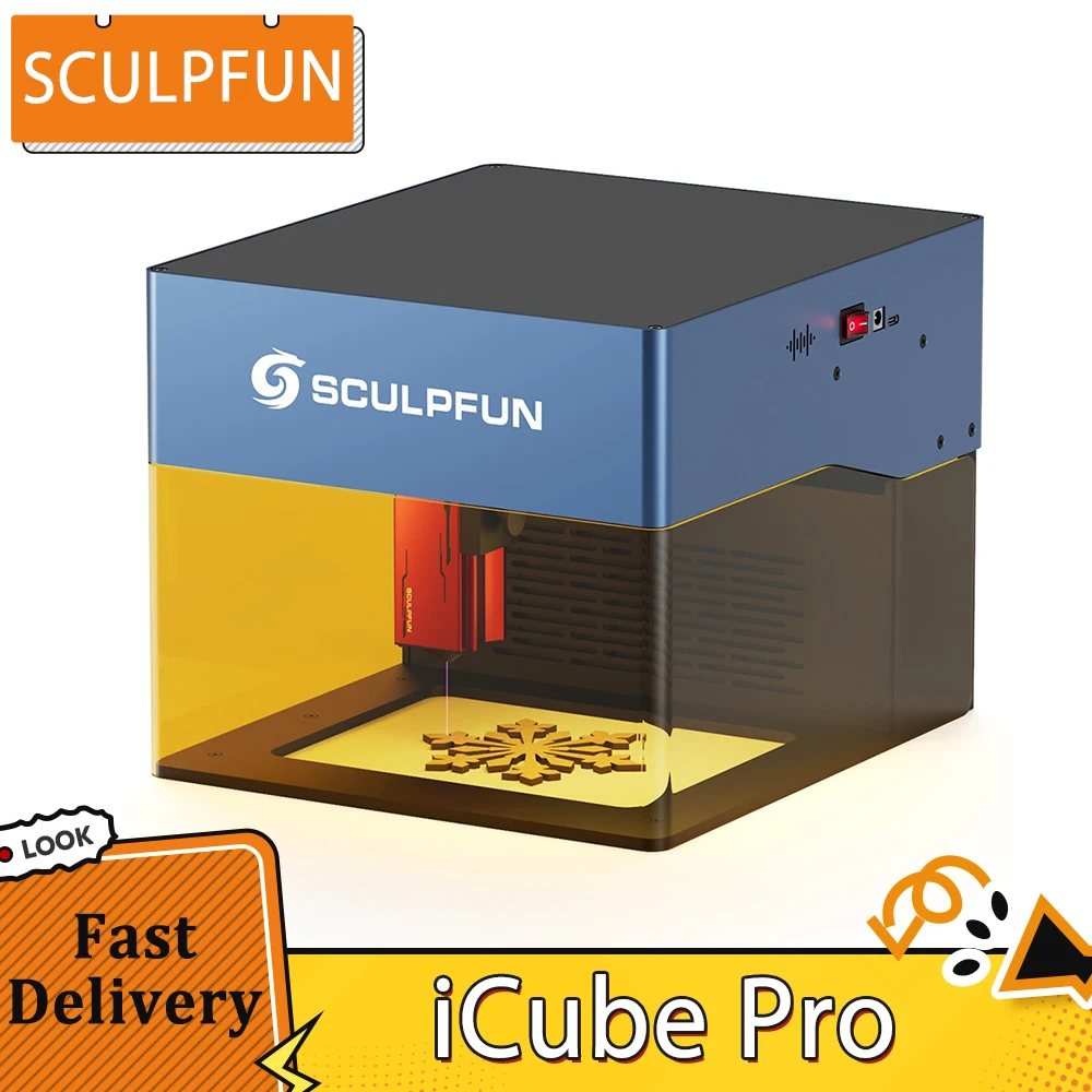 SCULPFUN iCube Pro 5W Laser Engraver 0.06mm Laser Spot 10000mm/min Engraving Speed 32-bit Motherboard App Connection 130x130mm