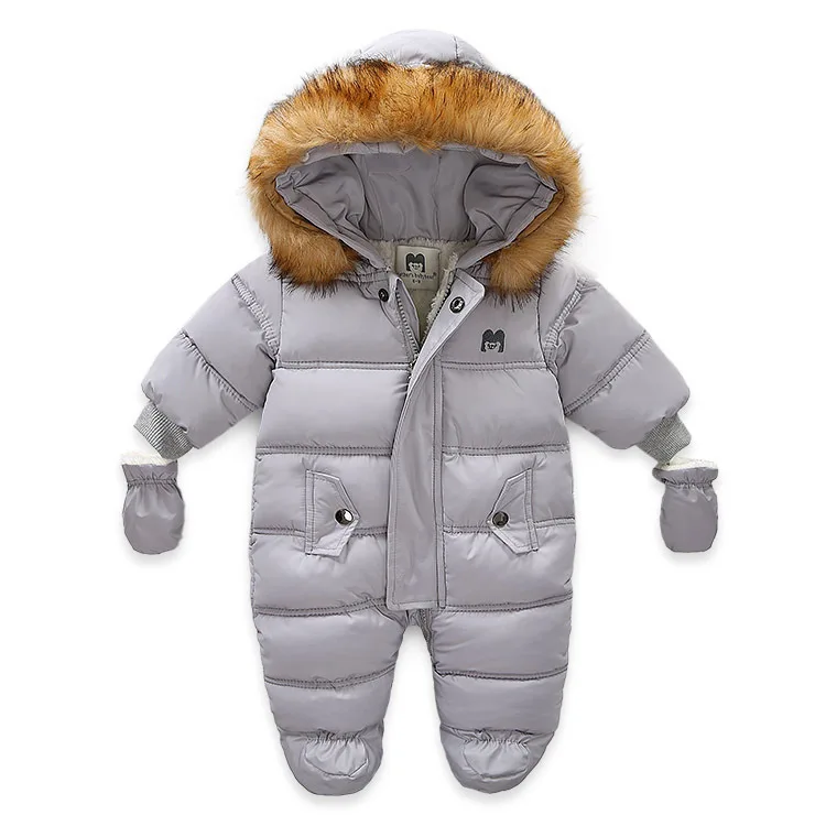 UNITIM Winter Baby Jumpsuit Plus Velvet Warm Hooded Newborn Girls Overalls 0-2 Years Infant Boy Snowsuit Toddlers Romper Outfit