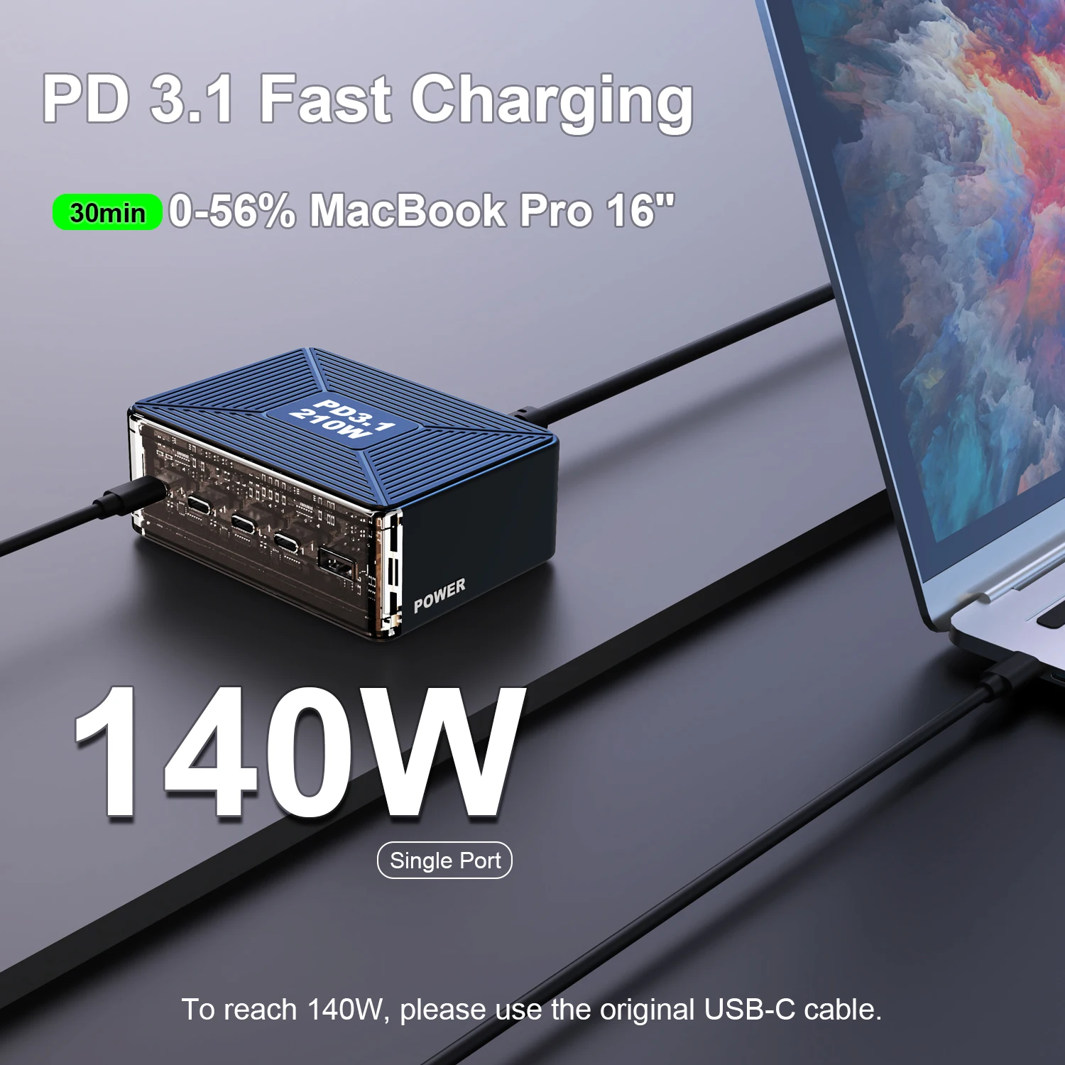 210W Fast GaN Charger 5-Port Power Delivery PD 3.1 USB C Desktop Charging Station for MacBook Pro, iPad, iPhone, Pixel, Galaxy