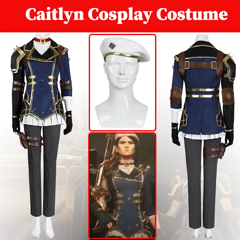 Arcane Season 2 Caitlyn Cosplay Anime Game LoL 2 Costume Women Disguise Hat Coat Pants Set Clothing Adult Female Halloween Suits