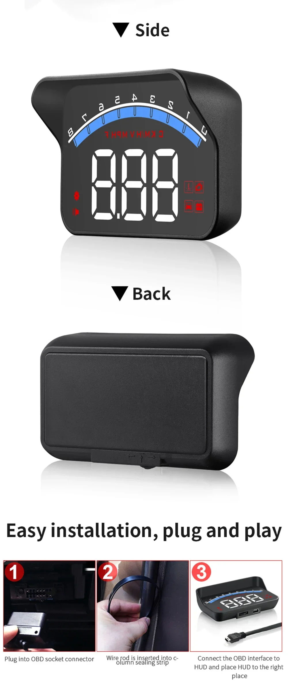 M6S OBD2 HUD Digitales Auto-Head-Up-Display Windschutzscheiben-Projektor Tachometer Wassertemperatur Spannung Auto-Zubehör Bordcomputer – Detail 16