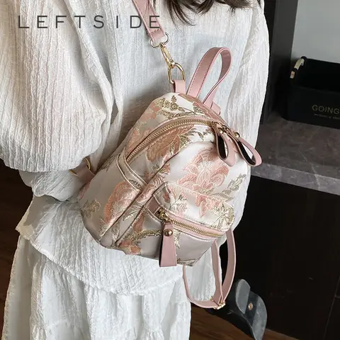 LEFTSIDE Chinese Style Women's Mini Back Packs 2025 Y2K New Trend Korean Fashion Cute Backpack Lady Pu Leather Backpacks