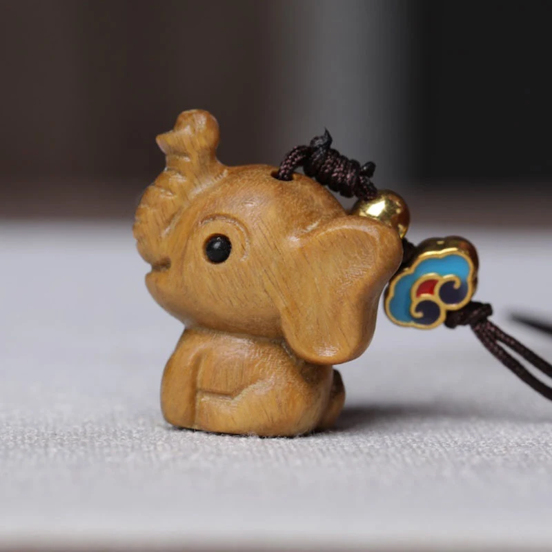 Sandalwood Elephant Keychain DIY Craft Carving Cartoon Lovely Small Elephant Ornaments Home Decoration Children Gift Pendant