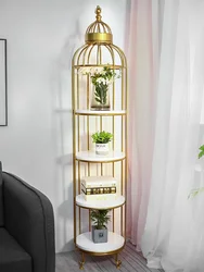 Nordic wrought iron birdcage shelf balcony, living room floor, multi-layer flower stand, ornament, decorative rack