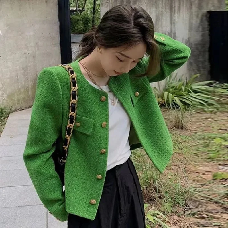 Green Fragrance Coat 2024 Spring And Autumn New Korean Version Of High Quality Temperament Ladies Fashion Niche Short Coat Tide