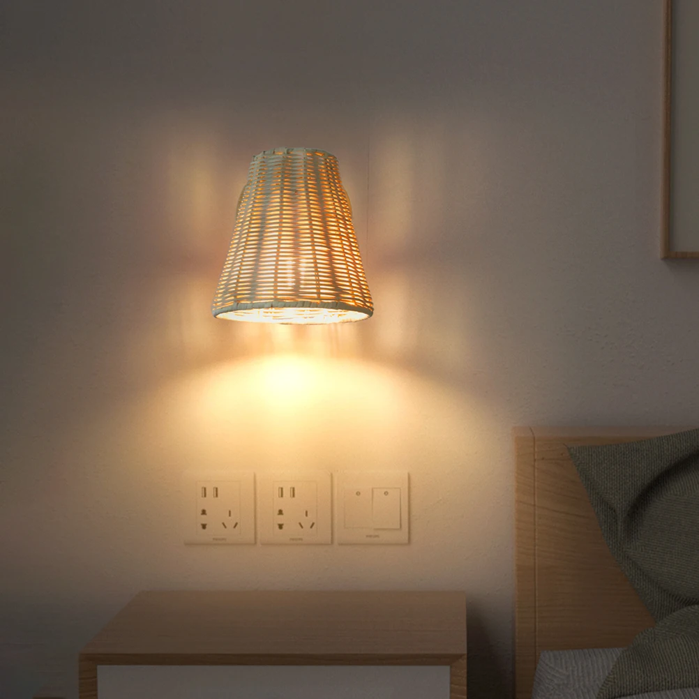 

Natural Wicker Lamp Rattan Sconce Rustic Style Bedroom Light Simple Living Room Wall Lighting Farmhouse Wall Light Fixtures