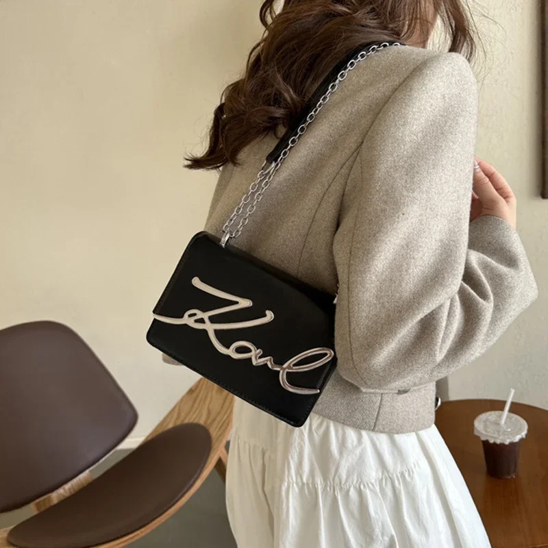 Women's Chain Bag Letter Leather Shoulder Bag Multifunctional Chain Shoulder Square Retro Large Capacity Handbag