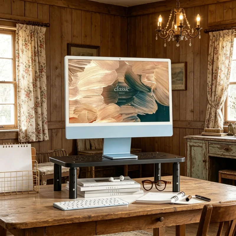 Soporte Telescópico Negro para Monitor, Base Ajustable para Computadora, Elevador de Pantalla para Reducir la Tensión del Cuello, para Almacenamiento en el Escritorio