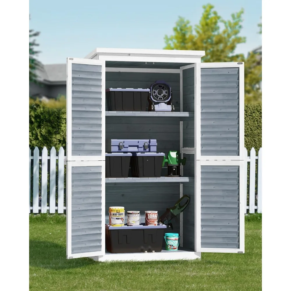

63.2" Outdoor Storage Cabinet with Double Doors, Lockable Vertical Storage Shed with 3 Shelves Organizer, Waterproof Fir Wood T