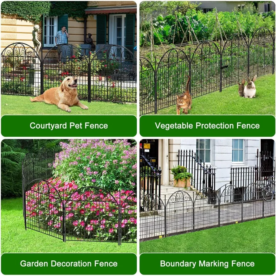 10 لوحات سياج حديقة مع بوابة لساحة 32 بوصة ارتفاع × 24 قدم (طول) لا حفر الكلاب سياج مزخرف حاجز الحيوانات الخارجية سياج Rustpro