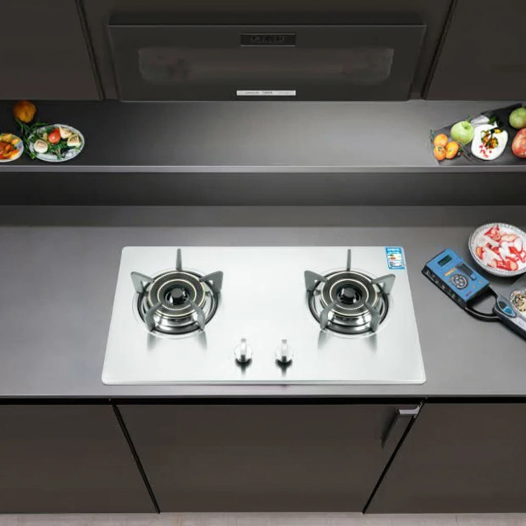 

Встроенный стол из нержавеющей стали, газовая плита с двойной конфоркой, кухонные газовые плиты для домашней кухни