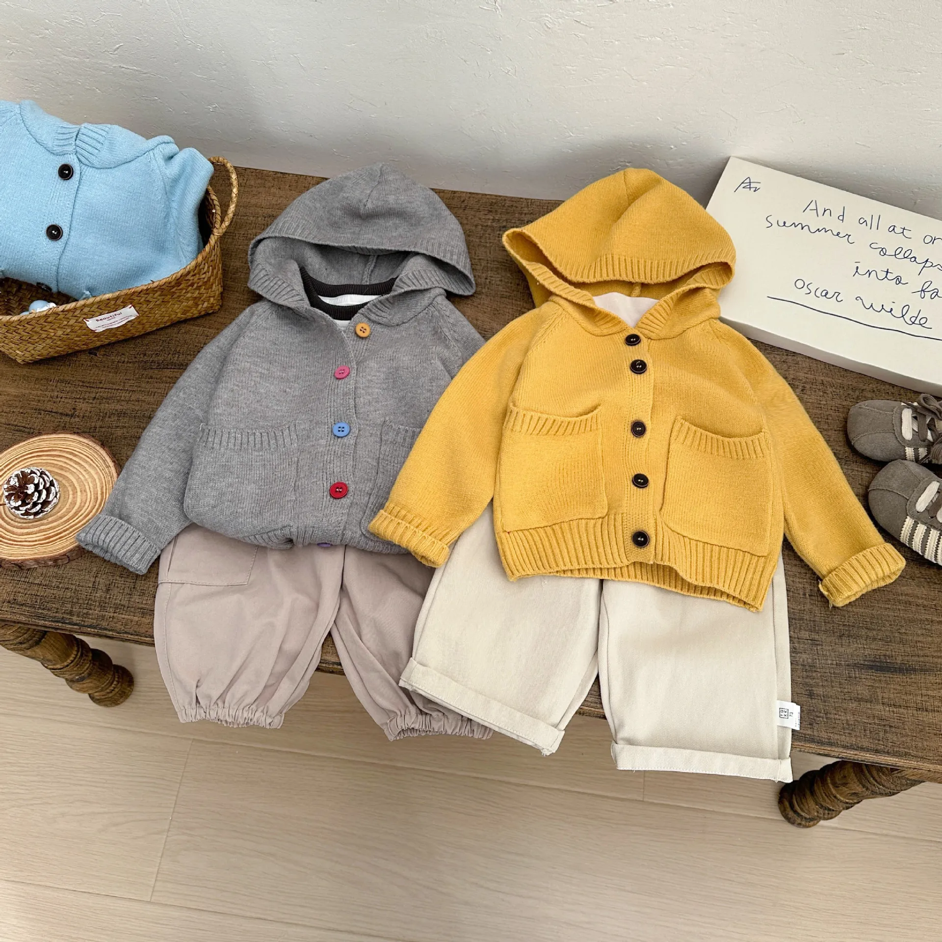 2026 Spring New Children Long Sleeve Sweater Coat Solid Baby Girls Knitted Cardigan Boys Casual Hooded Jacket Kids Clothes