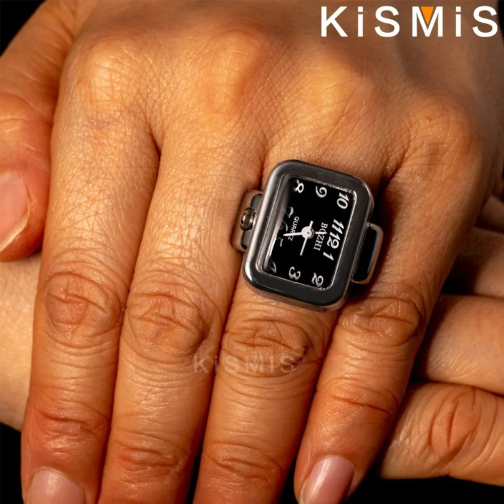 KISMIS 1PC Fashion Quartz Watch Ring Watch Digit Dial Rectangle Unisex Jewelry Gifts