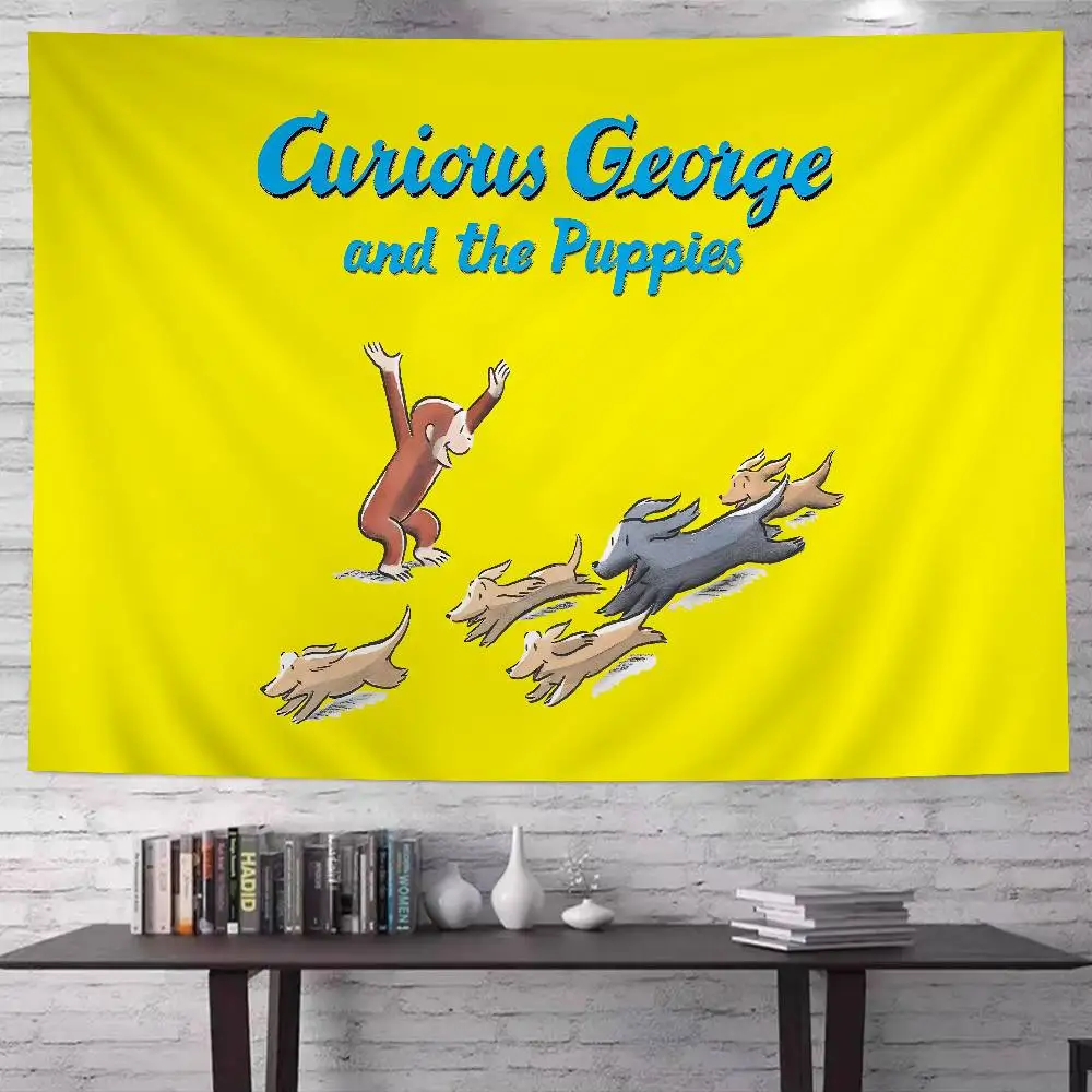 

Картина-гобелен с мультяшным персонажем Обезьянкой Джорджем (Curious George) – красочный настенный декор в стиле хиппи, таро, для общежития, настенное искусство