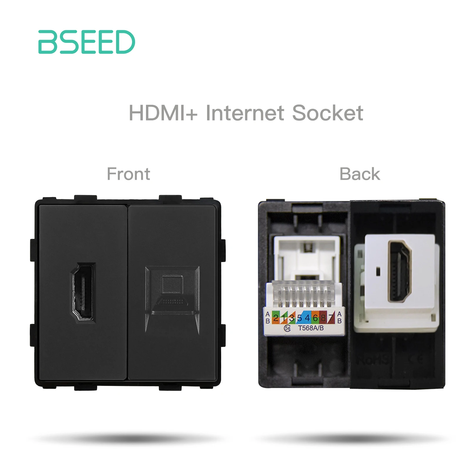 Bseed EU Standard USB Typ-C Buchse Teile Taste Schalter Internet TV HDMI Satellit Mit Glas Rahmen Schwarz DIY Funktion teile