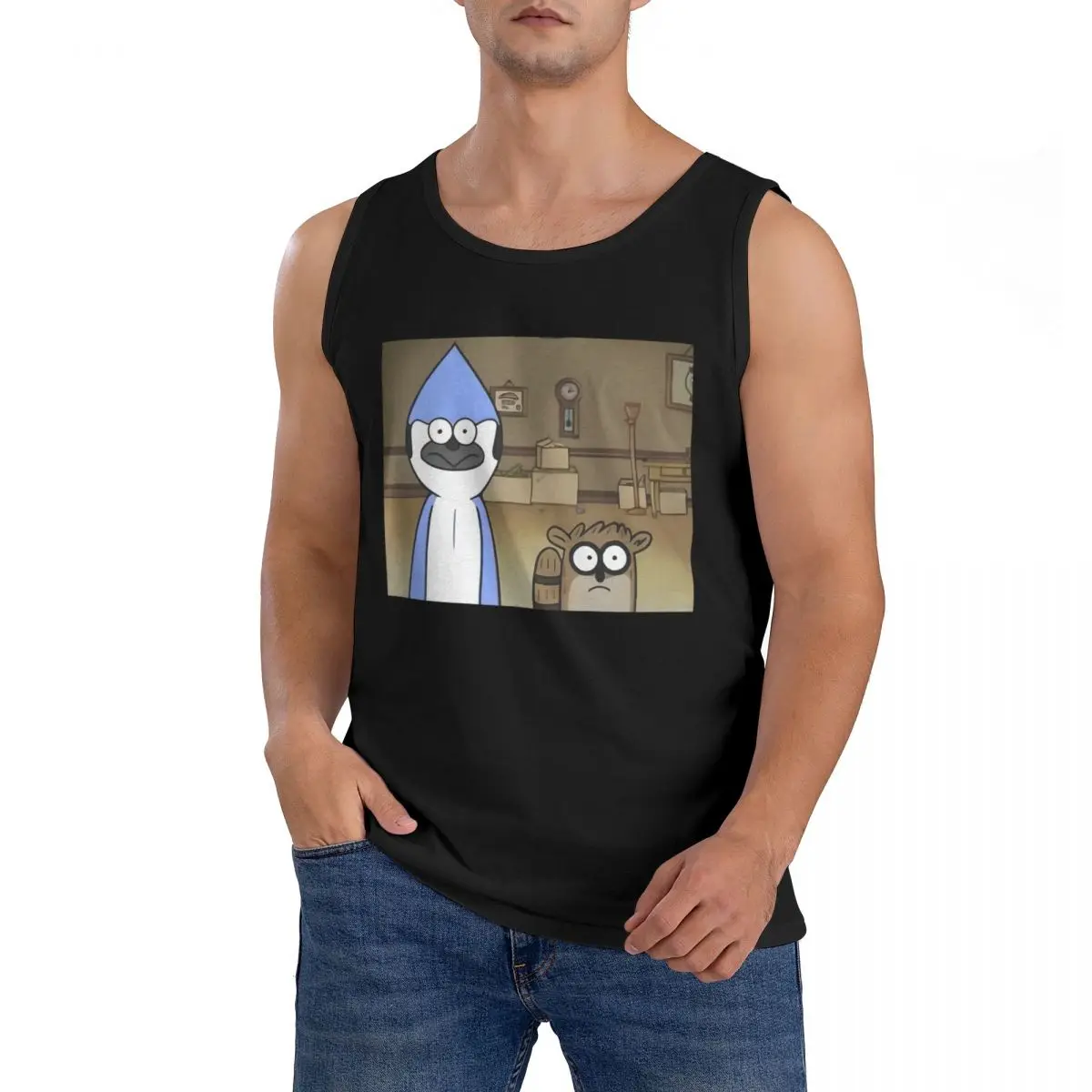 100% Cotton Mordecai And Rigby Sleeveless T-Shirt Men Workout Sports Clothing Tops Men's Crew Neck Vest