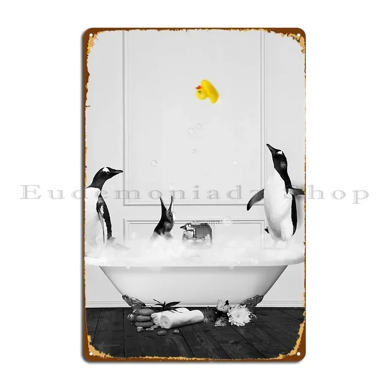 Penguins Taking A Bath Metal Plaque Poster Design Mural Kitchen Cave Wall Decor Tin Sign Poster