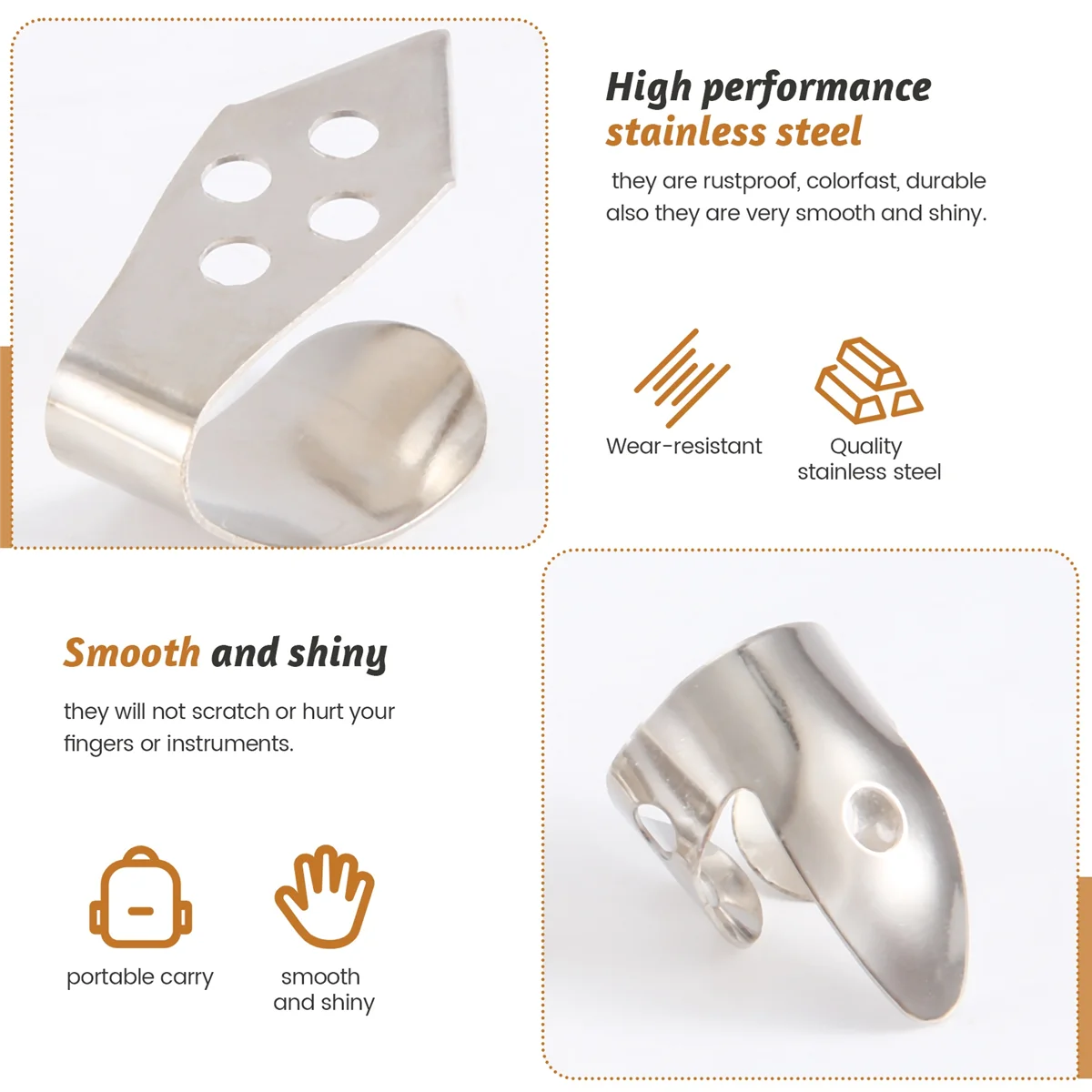 4Pcs Metal Thumb Finger Guitar Picks Stainless Steel Guitar Picks for Acoustic Guitar Banjo Ukulele XQ
