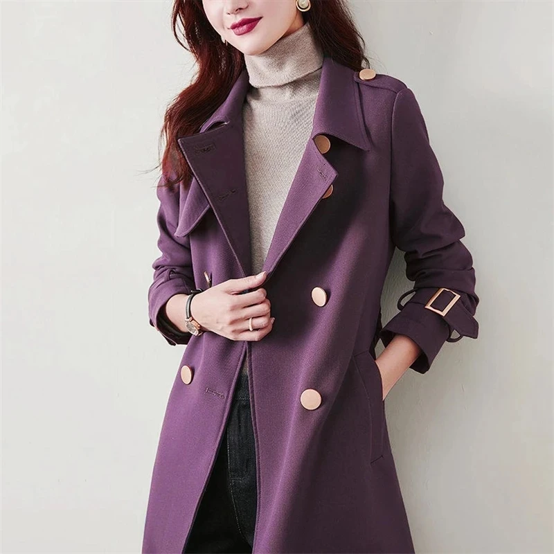 2024 Elegant Double Breasted Long Trench Coats Casual Classic Gabardina Abrigos Chic Jacket Windbreaker Belt Streetwear Casacos