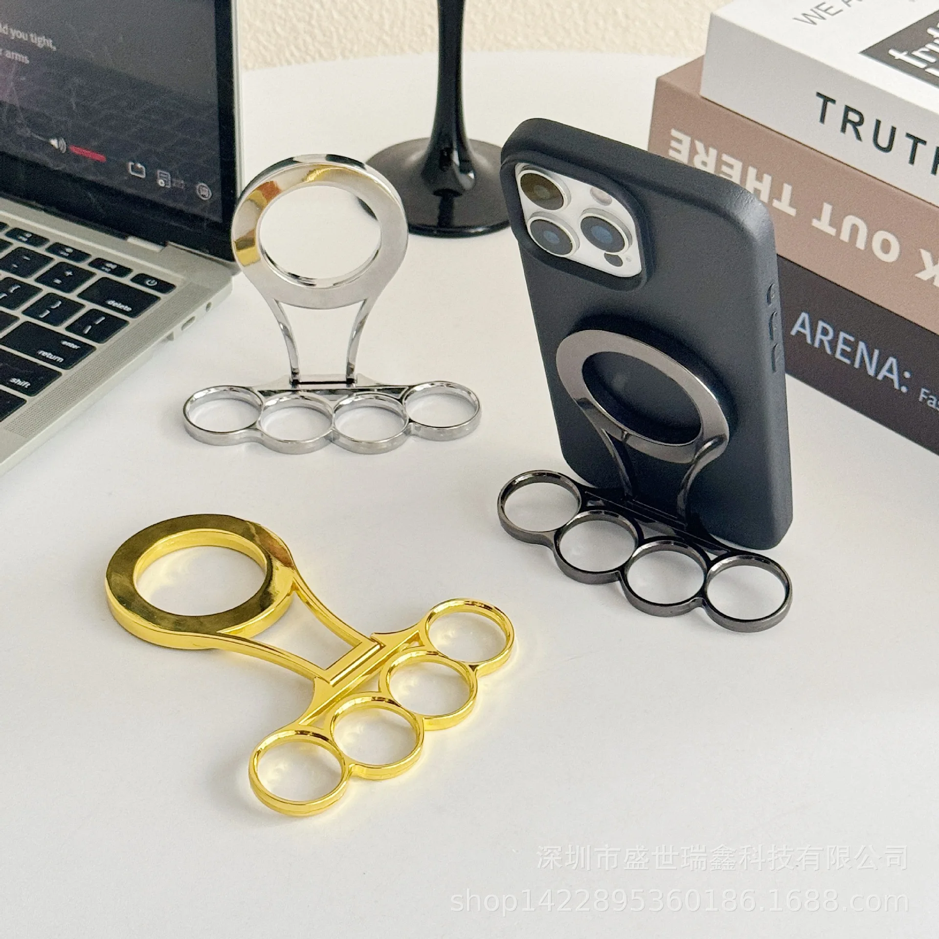 

Luxury Gold Magnetic Ring Phone Holder Metal Hand Spike Stand 360° Rotatable Foldable Desktop Support Strong Adsorption Universa