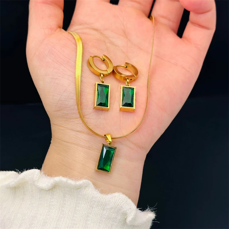 316L Stainless Steel New Fashion Fine Jewelry Embed Zircon Carving Good Luck Charm Chain Choker Necklaces Earring For Women
