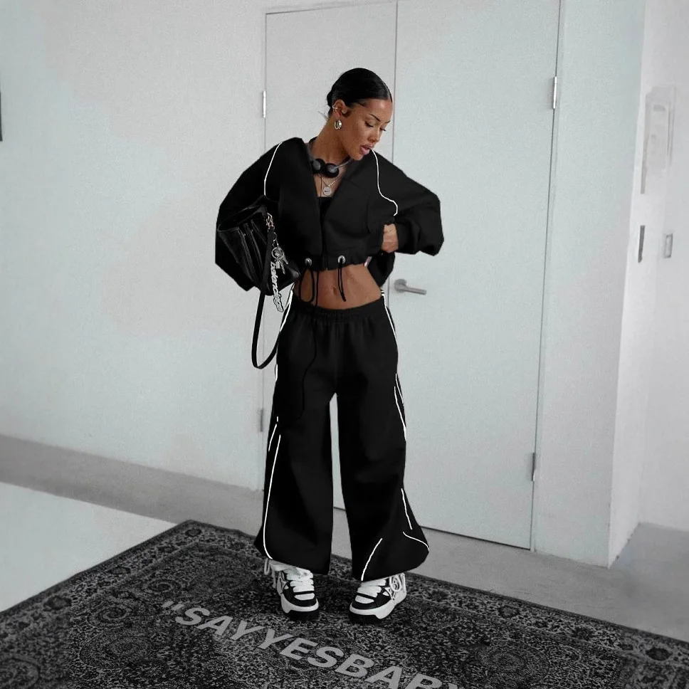 

Casual Hooded Zip Tracksuit Loose Straight Leg Tracksuit Oversized Pullover Tracksuit 2 Piece Womens Matching Cozy Set