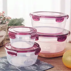 1/4Pcs Plastic Round Storage Box Safe with Lid Sealed Rectangular Food Containers Stackable Trasparent Crisper
