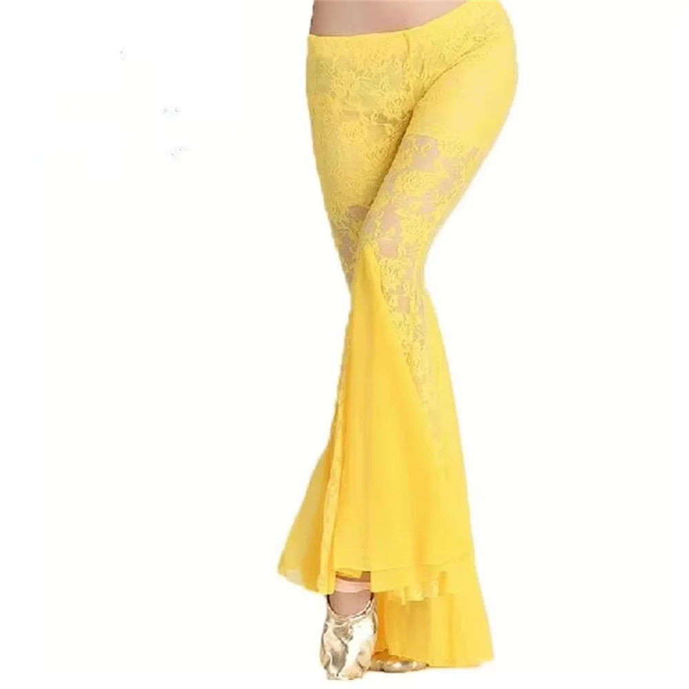 Women Belly Dance Lace Pants Tribal Harem Costume Crystal Cotton Black Red Yellow Pink M/L Free Shipping