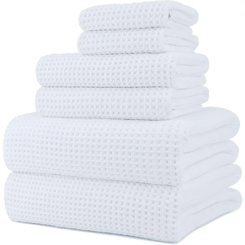 Oversize, 60 x 30 in., Quick Dry Lint Free Microfiber Bath Towel Set, 6 Piece (White, Waffle Weave)