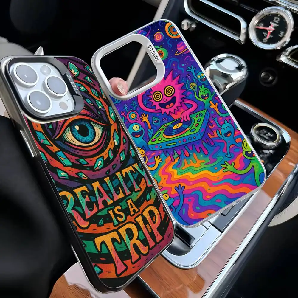 

Indie Hippie Art Phone Case For iPhone17,16,15,14,13,12,11 Plus,Pro Max White Matte Shockproof Cover