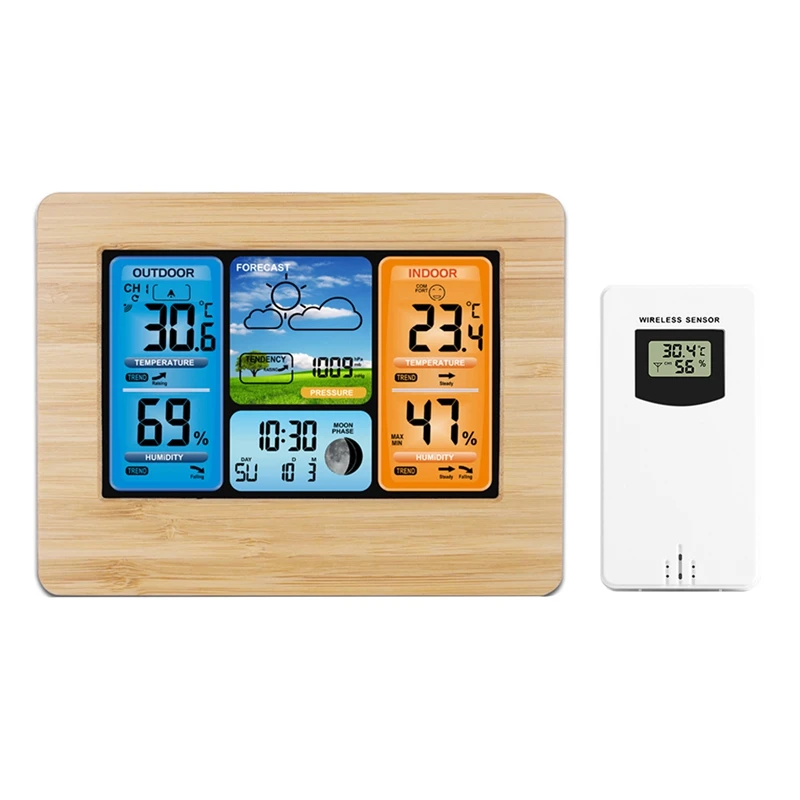 

Weather Station 3373 LCD Display Indoor Outdoor Thermometer Hygrometer Snooze Function Alarm Clock With Outdoor Sensor
