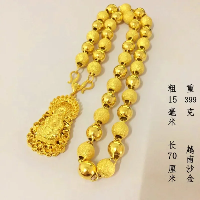 

Pure Big Round Beads Necklace Male Ball 999 Hollow Frosted 24k 100% Plated Real 999 Gold 18k Guanyin Pendant for Women's Gifts