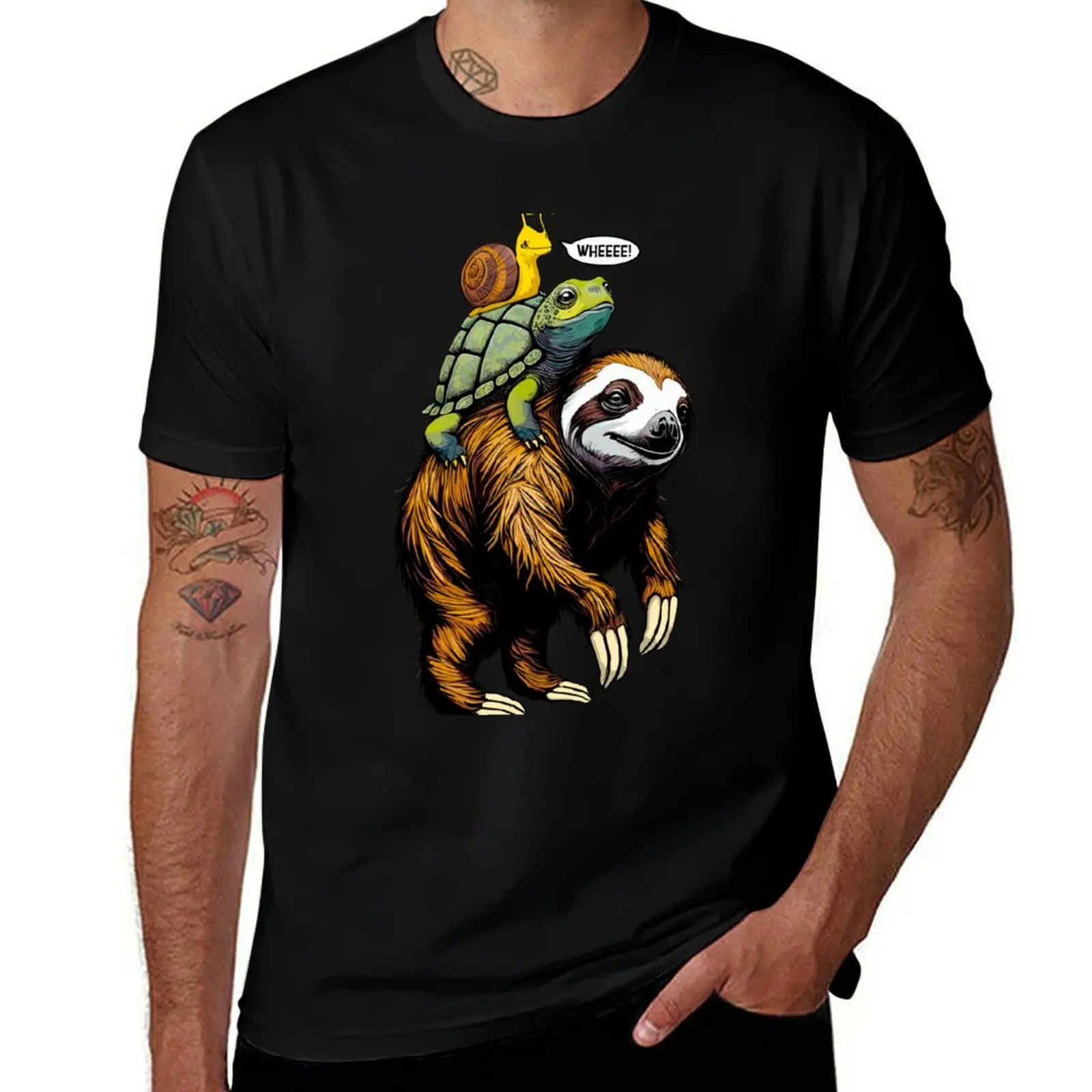 Sloth Turtle Snail Piggyback Slow Animal Speed Race T-Shirt Halloween Casual T-Shirt
