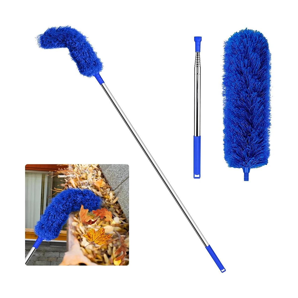 Gutter Cleaning Brush Roofing Tool with Telescopic Extendable Pole 8.2Ft Guard Cleaner Tool Easy Remove Leave, blue