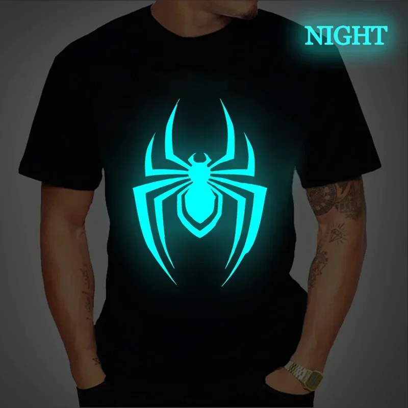 Harajuku T-Shirt Men's 2023 Summer Clothes Spider Printed Luminous T Shirt Hip Hop Streetwear Short Sleeve Top Oversized Tees